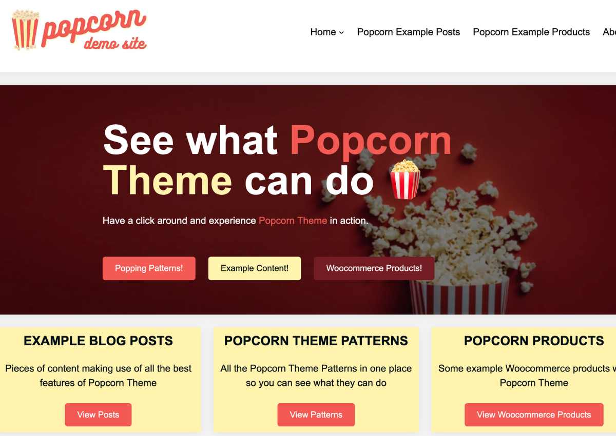 screenshot from popcorn themes website